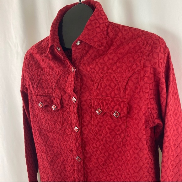 VINTAGE Adobe Rose Western Snap Blouse L - Picture 8 of 11